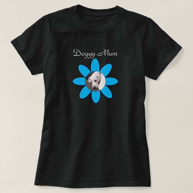 Foto på Cute Hund på Söt Blue Flower Morsa T Shirt (Design framsida)