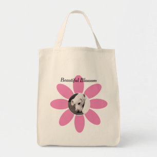 Foto på Cute Hund på vacker Rosa Blommar Tygkasse