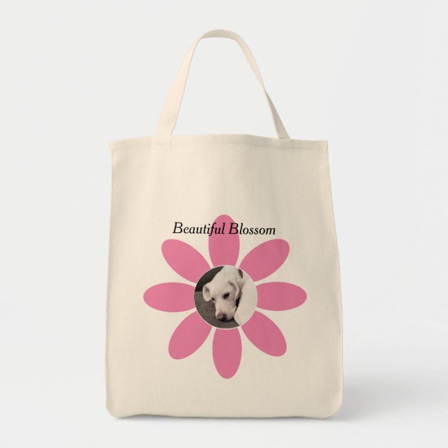 Foto på Cute Hund på vacker Rosa Blommar Tygkasse (Framsidan)