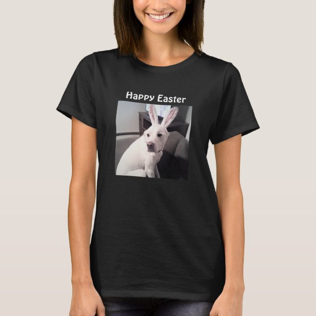 Foto på Cute Hund Wearing Påskhare Öron Black T Shirt (Framsida)