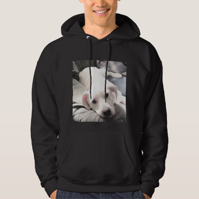 Foto på Cute Lazy White Hund som svänger ut med Pa Hoodie (Framsida)