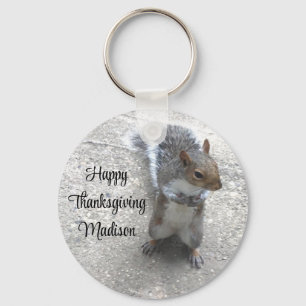Foto på Cute Little Squirrel med Fluffy Svan Nyckelring