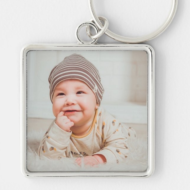 Foto på Cute lycklig baby Fyrkantig Silverfärgad Nyckelring (Framsidan)