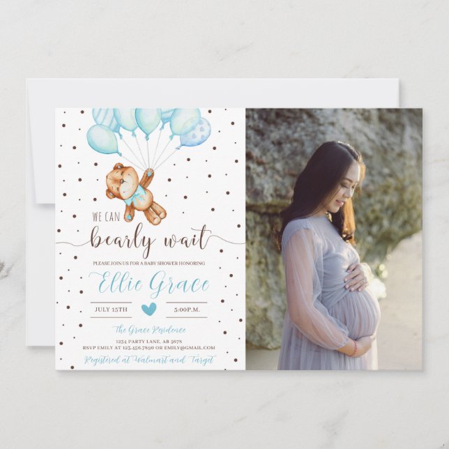 Foto på Cute Nalle Boy Baby Shower Inbjudningar (Framsida)