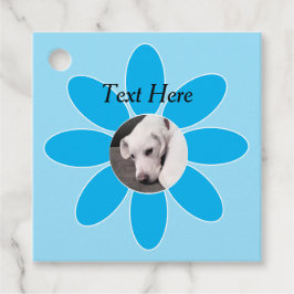 Foto på Cute Puppy Hund i Blå Flower Ram Gåvor Etiketter