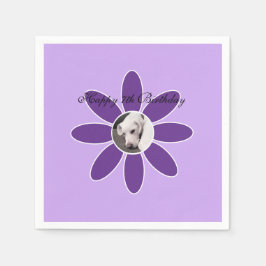 Foto på Cute Puppy Hund i Lila Flower Ram Pappersservett