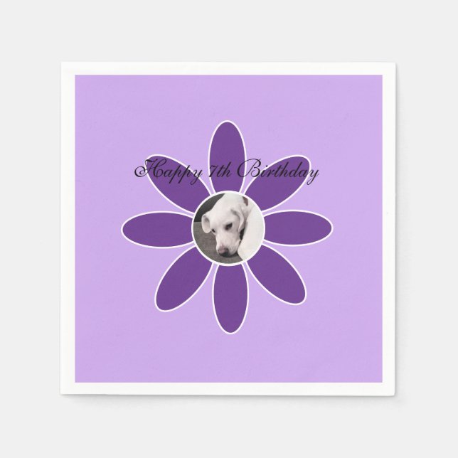 Foto på Cute Puppy Hund i Lila Flower Ram Pappersservett (Framsidan)