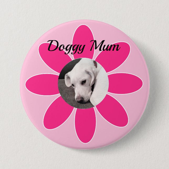 Foto på Cute Puppy Hund i Rosa Morsa Ram Knapp (Framsida)