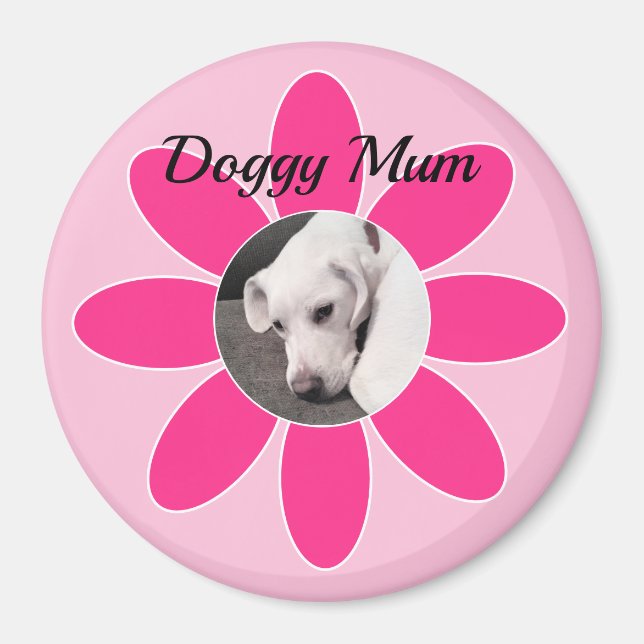 Foto på Cute Puppy Hund i Shock rosa Ram Magnet (Framsidan)