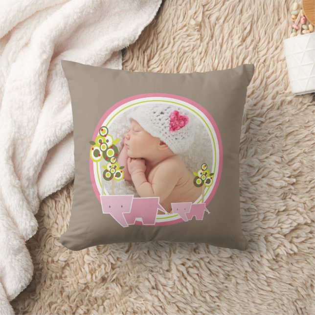 Foto på Cute Rosa Elephants Forest Flicka Kudde (Filt)