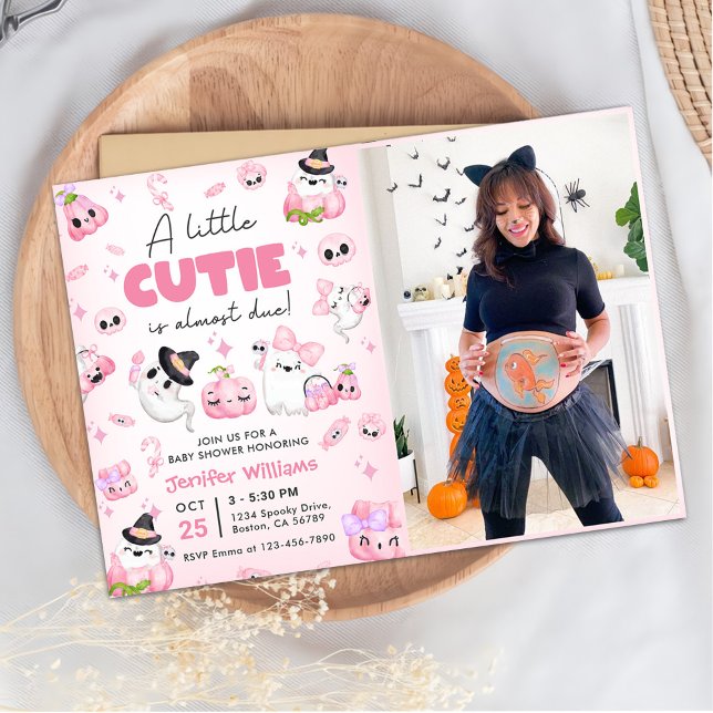 Foto på Cute Rosa Ghost Halloween Baby Shower Part Inbjudningar (Skapare uppladdad)