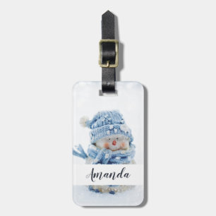 Foto på Cute Snögubbe på vintern - jul Bagagebricka