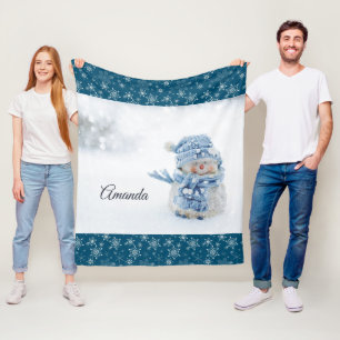 Foto på Cute Snögubbe på vintern - jul Fleecefilt