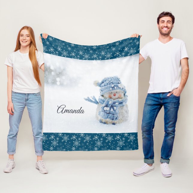 Foto på Cute Snögubbe på vintern - jul Fleecefilt (På plats)