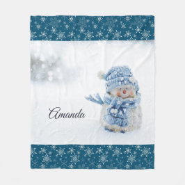 Foto på Cute Snögubbe på vintern - jul Fleecefilt