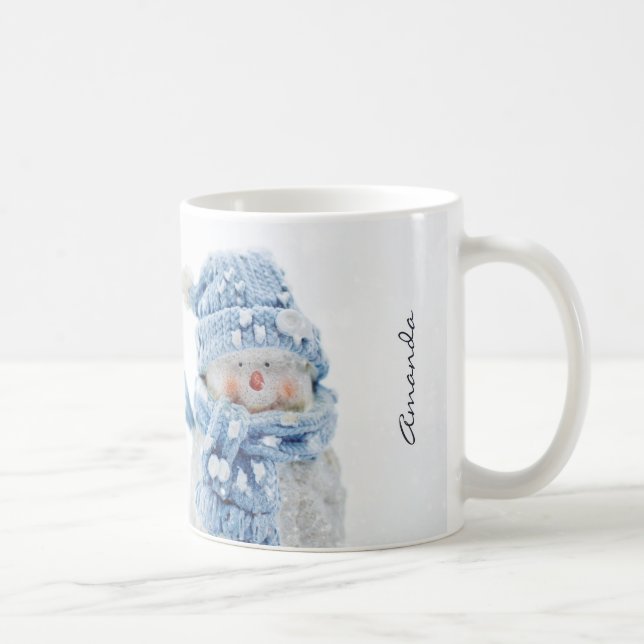 Foto på Cute Snögubbe på vintern - jul Kaffemugg (Höger)