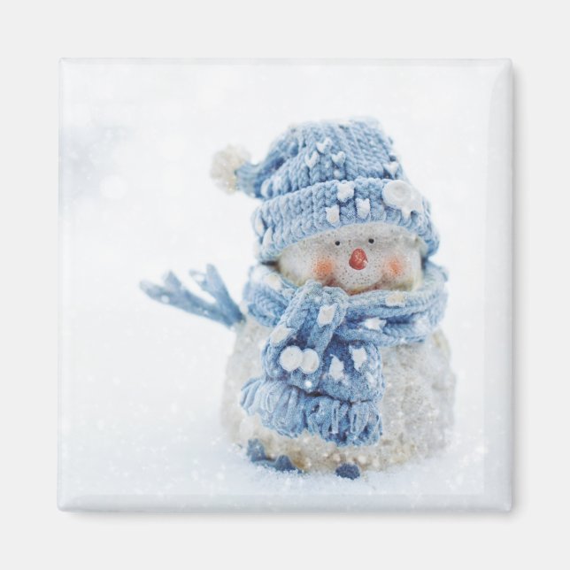 Foto på Cute Snögubbe på vintern - jul Magnet (Framsidan)