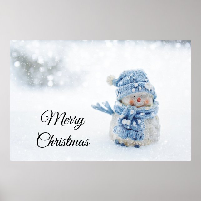 Foto på Cute Snögubbe på vintern - jul Poster (Framsidan)