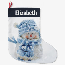 Foto på Cute Snögubbe på vintern - jul Stor Julstrumpa