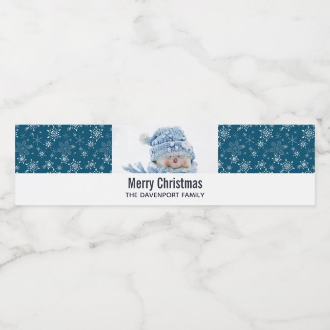 Foto på Cute Snögubbe på vintern - jul Vattenflaskor Etikett (Singel etikett)