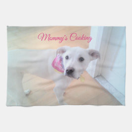 Foto på Cute Sweet White Puppy Hund Mamma Kökshandduk