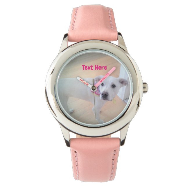 Foto på Cute Sweet White Puppy Hund Rosa Armbandsur (Framsida)