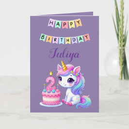Foto på Cute Unicorn-lila 2:a födelsedagskalender Tack Kort