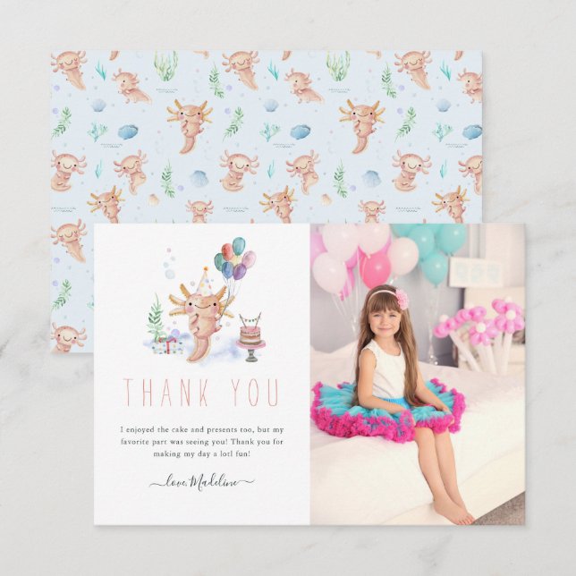 Foto på Cute Watercolor Axolotl Tack Kort (Fram/baksida)