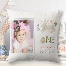 Foto på Cute Watercolor Bunny Flicka Birth Stats F Kudde