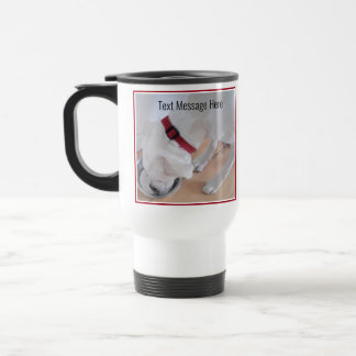 Foto på Cute White Hund Drinking Vatten Get well Resemugg