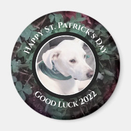 Foto på Cute White Hund Grönt Shamrocks Klöver Magnet