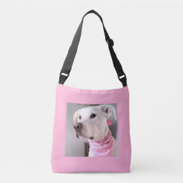 Foto på Cute White Puppy Hund med Rosa Scarf Axelväska