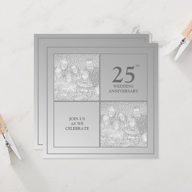 Foto på dåtid och nutid Silverbröllop Inbjudningar (Fram/Back In Situ)