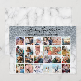 Foto på den moderna Eleganten Silver Marble Glitte Julkort