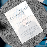 Foto på den moderna marinen (blått, fet, pub mitzv inbjudningar<br><div class="desc">Modern mörk,  marin kalligrafi-typografi av Pub Mitzvah-partyinbjudan .Perfekt för ett modernt party. Lägg till fotot och hebreiska Namn.</div>
