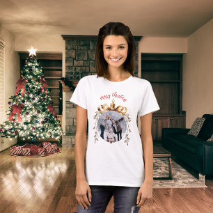 Foto på den vita rödröda guld-bauble-familjen t shirt