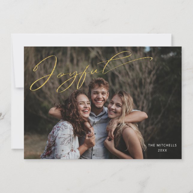 Foto på det moderna Glatta Guld-calligrafiklägret Julkort (Framsida)