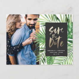 Foto på det moderna tropiska guld-skriptet snyggt  inbjudan vykort