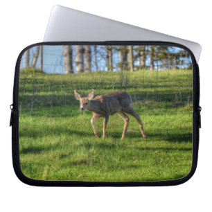 Foto på djur av hjort Fawn & Ranch Grass Wildlife Laptop Sleeve
