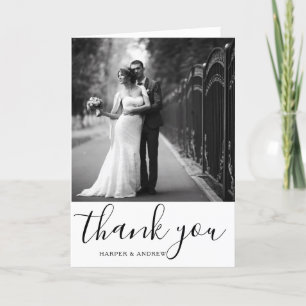 Foto på elegant Black and White Script Bröllop Tack Kort