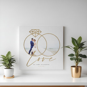 Foto på elegant bröllop Kärlek Guld Diamond Ringar Canvastryck
