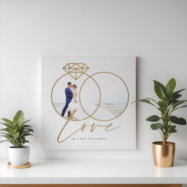 Foto på elegant bröllop Kärlek Guld Diamond Ringar Canvastryck (Elegant Wedding Love Gold Diamond Rings Photo Canvas Print)