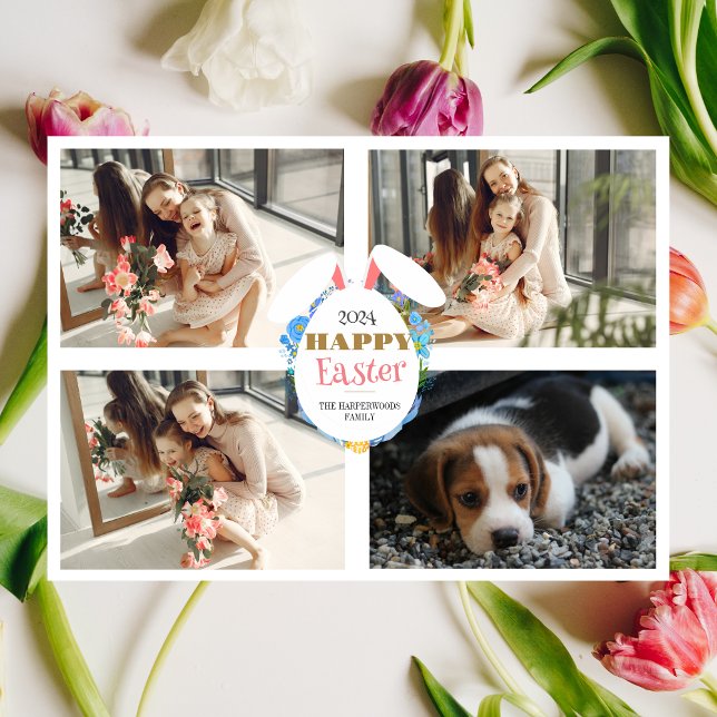 Foto på elegant Lila glad påsk Öron Eggs Family Julkort (Skapare uppladdad)