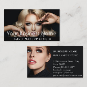 Foto på elegant Modern Black Salon Photo Visitkort
