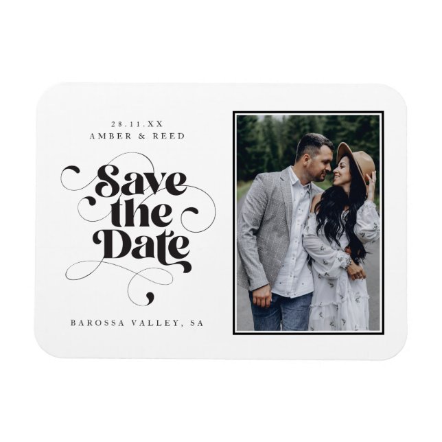 Foto på elegant Script Modern Black White Art Desi Magnet (Horisontell)