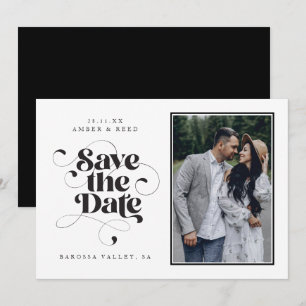 Foto på elegant Script Modern Black White Art Desi Spara Datumet