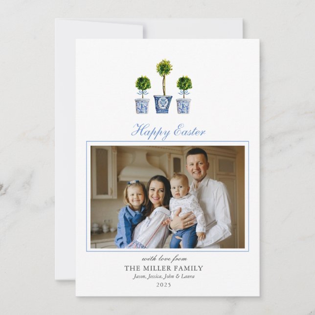 Foto på elegant vattenfärgsutopiarier i Påsk-famil Julkort (Framsida)