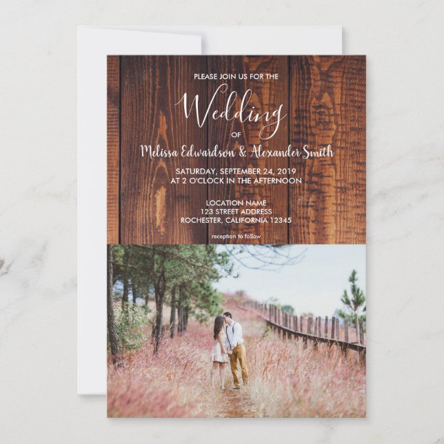 Foto på eleganten Rustic land lada bröllop Inbjudningar (Framsida)