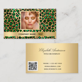 Foto på Emerald grönt guld leopard QR-kod Visitkort