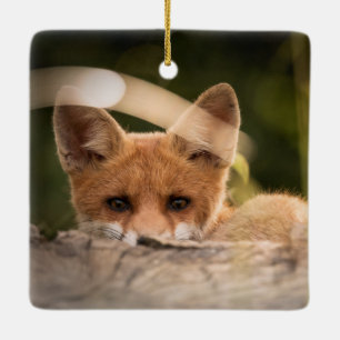Foto på en Cute Little Orange Fox Julgransprydnad Keramik